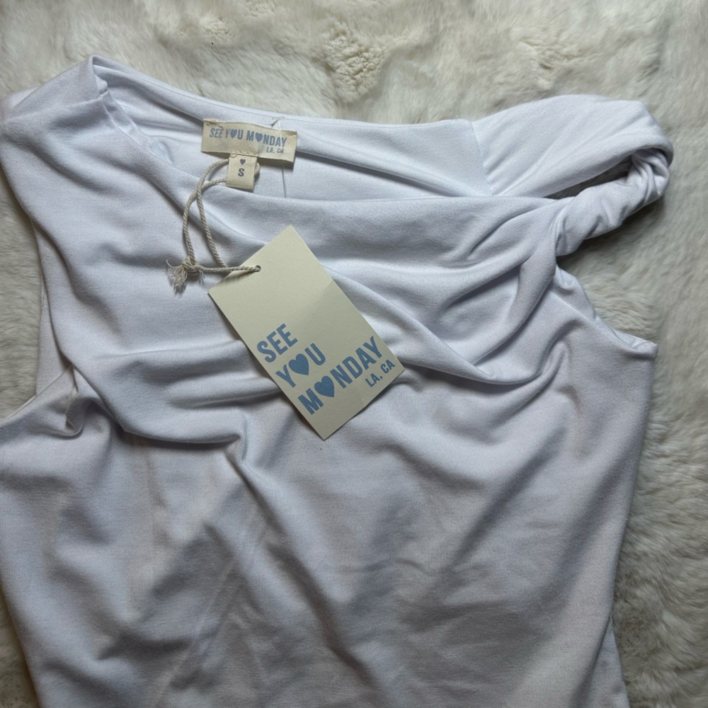 See You Monday Cream One-Shoulder Tank Top - Picture 4 of 4